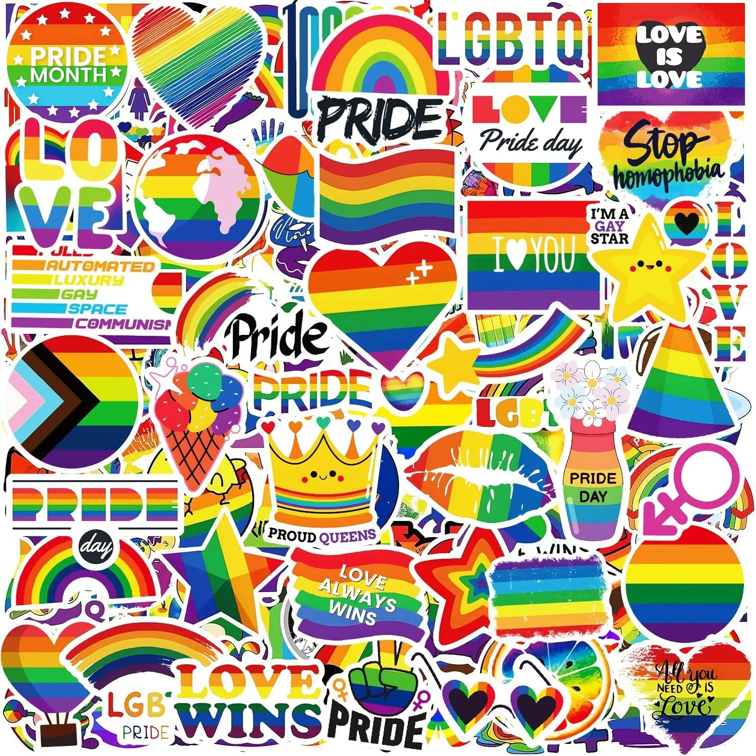 300PCS Pride Stickers, Rainbow Gay Stickers for LGBTQ Bi Trans Lesbian Pride Stuff for Water Bottles Laptop Helmet Motorcycle