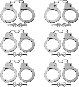 6PCS Toy Handcuffs for Kids Halloween Costumes Hand Cuffs Metal Handcuffs with Keys Toy Hands Cuff Role Play Police Costume Prop Chain Hand Cuffs with Safety Release Metal Play Handcuff Role Play
