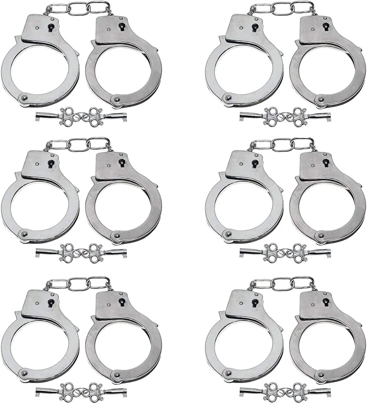 6PCS Toy Handcuffs for Kids Halloween Costumes Hand Cuffs Metal Handcuffs with Keys Toy Hands Cuff Role Play Police Costume Prop Chain Hand Cuffs with Safety Release Metal Play Handcuff Role Play