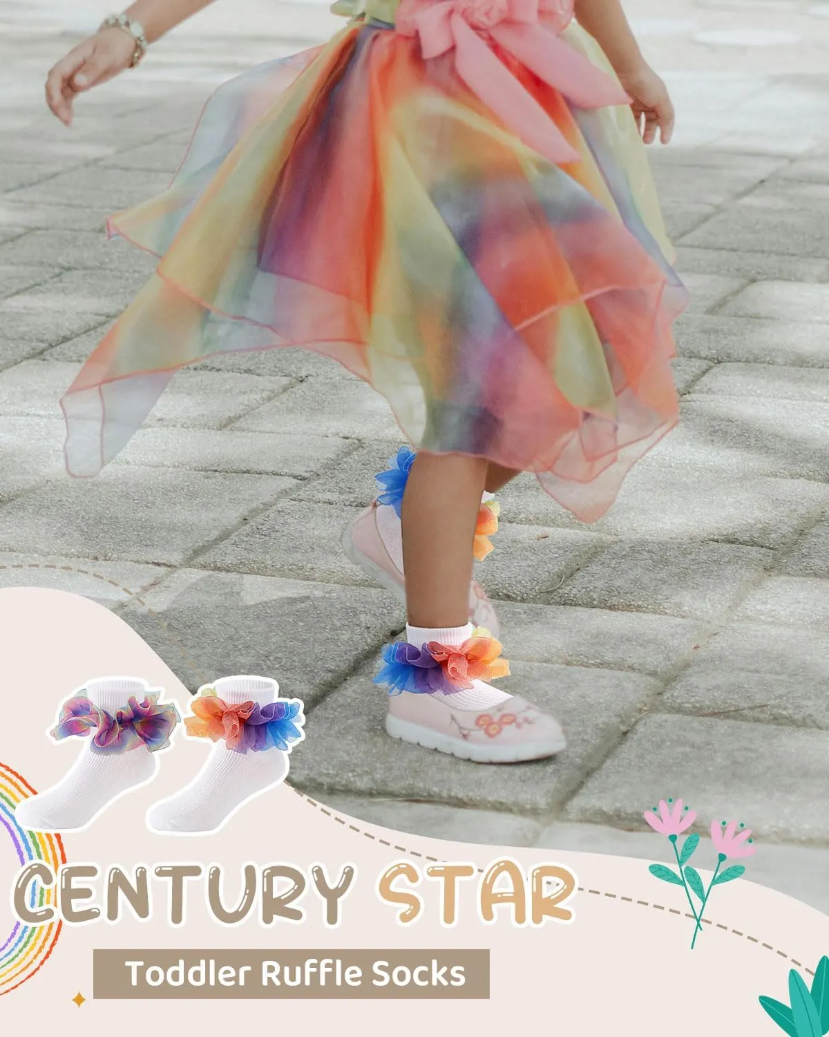 Century Star Toddler Ruffle Socks for Girls Dress Socks Double Lace Socks for Kids Turn Cuff Baby Socks