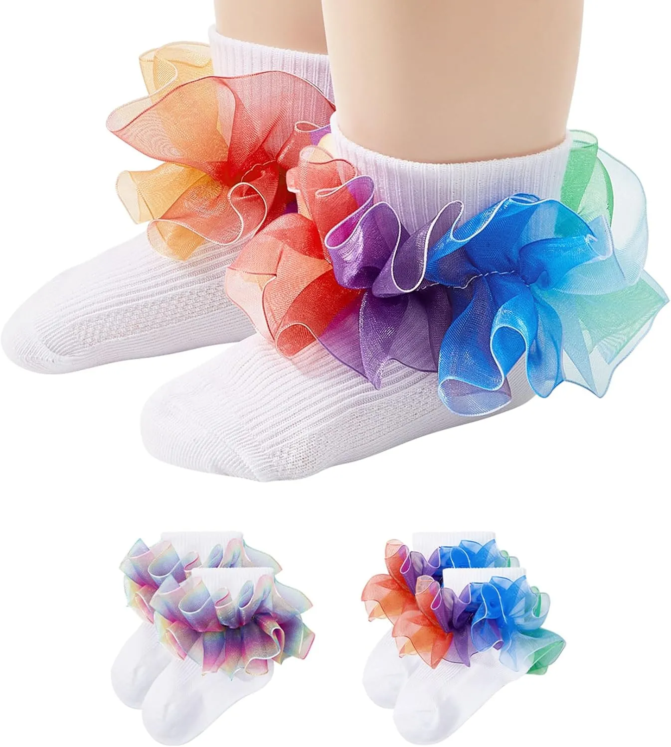 Century Star Toddler Ruffle Socks for Girls Dress Socks Double Lace Socks for Kids Turn Cuff Baby Socks
