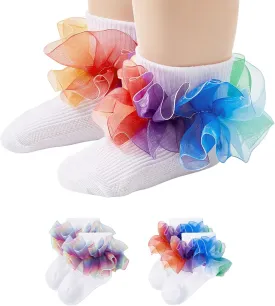 Century Star Toddler Ruffle Socks for Girls Dress Socks Double Lace Socks for Kids Turn Cuff Baby Socks