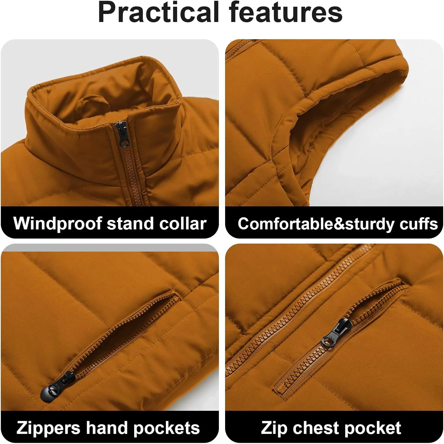 Chrisuno Men's Puffer Vest Casual Stand Collar Quilted Waistcoat Outdoor Padded Ski Vest