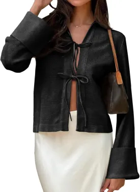 Cicy Bell Womens Going Out Tops Cute Tie Front Tops Bell Long Sleeve Bow Shirts Summer Blouses