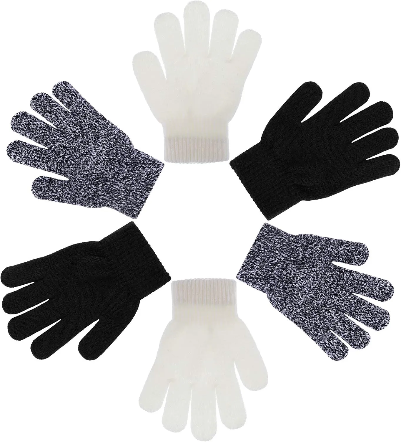 EBOOT 3 Pairs Kids Winter Knit Gloves Stretchy Full Finger Fluffy Mittens for Toddler Boys Girls 1-11 Years