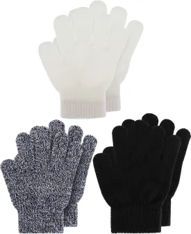 EBOOT 3 Pairs Kids Winter Knit Gloves Stretchy Full Finger Fluffy Mittens for Toddler Boys Girls 1-11 Years