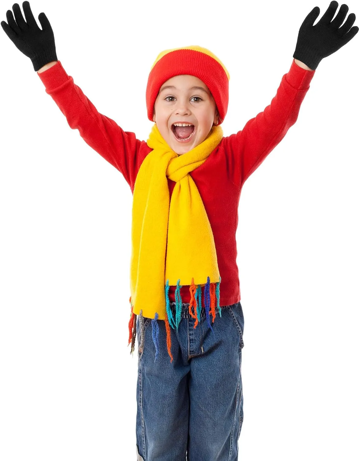 EBOOT 3 Pairs Kids Winter Knit Gloves Stretchy Full Finger Fluffy Mittens for Toddler Boys Girls 1-11 Years