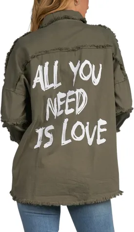 ELAN Women's All You Need Is Love Distressed Shirt Jacket