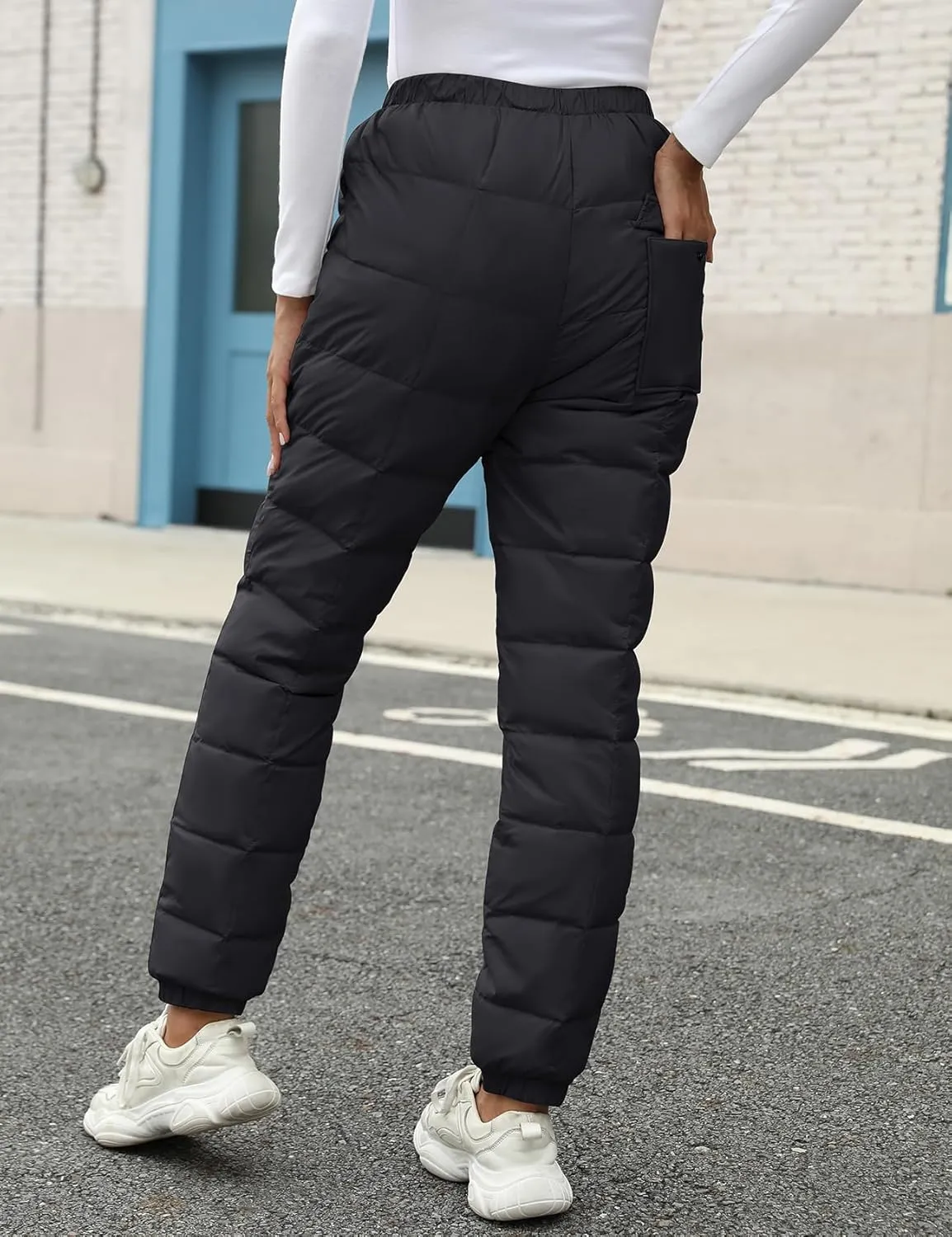 Gihuo Snow Pants Womens Winter Windproof Down Pants Warm Outdoor Ski Pants Padded Loose Ultralight Warm Trousers