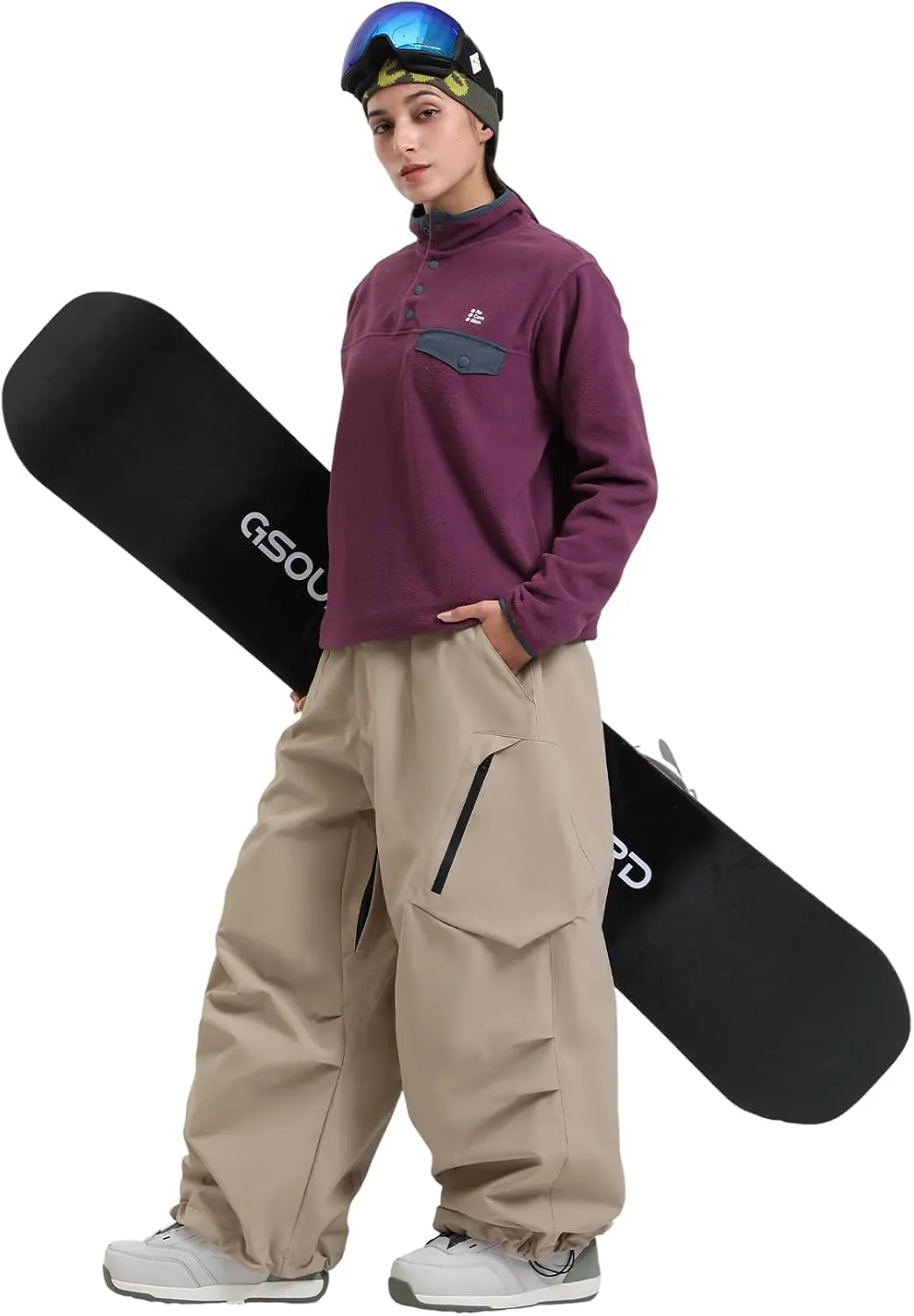 GSOU SNOW Womens Mens Snowboard Pants Baggy Cargo Ski Snow Pants Loose Fit Waterproof Windproof Insulated