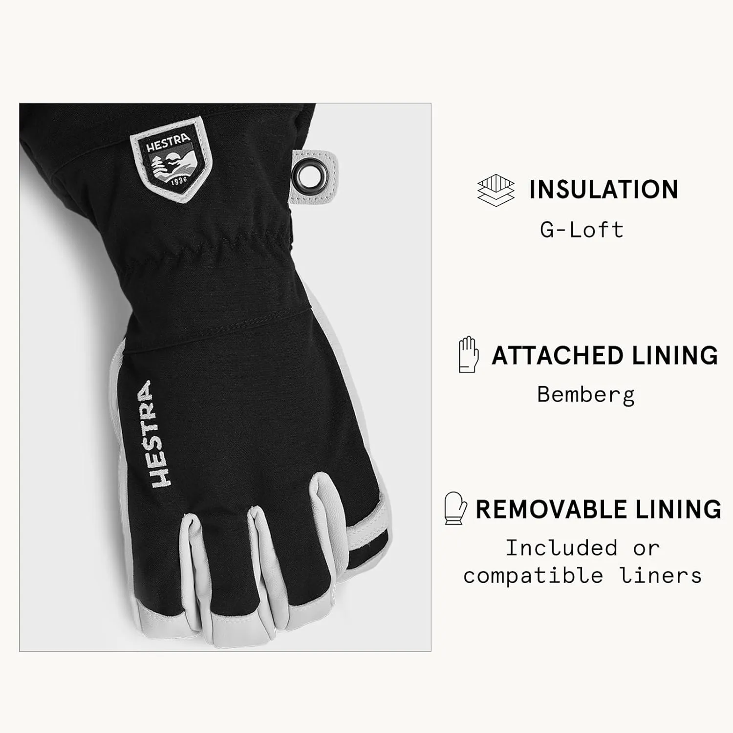 Hestra Army Leather Heli Ski Glove, 5-Finger Snow Glove for Skiing & Snowboarding for Men & Women