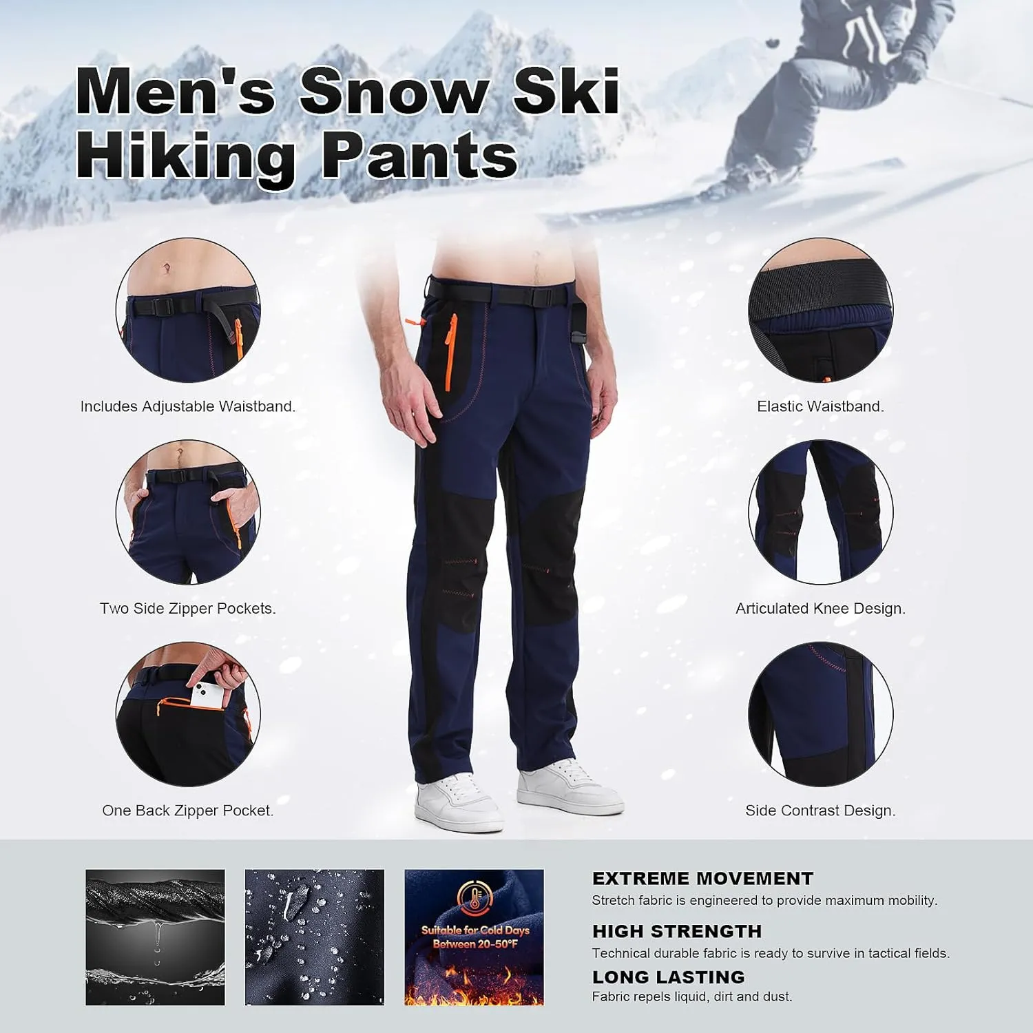 INYO Men's Snow Ski Hiking Pants, Outdoor Mountain Climbing Skiing Camping Pants