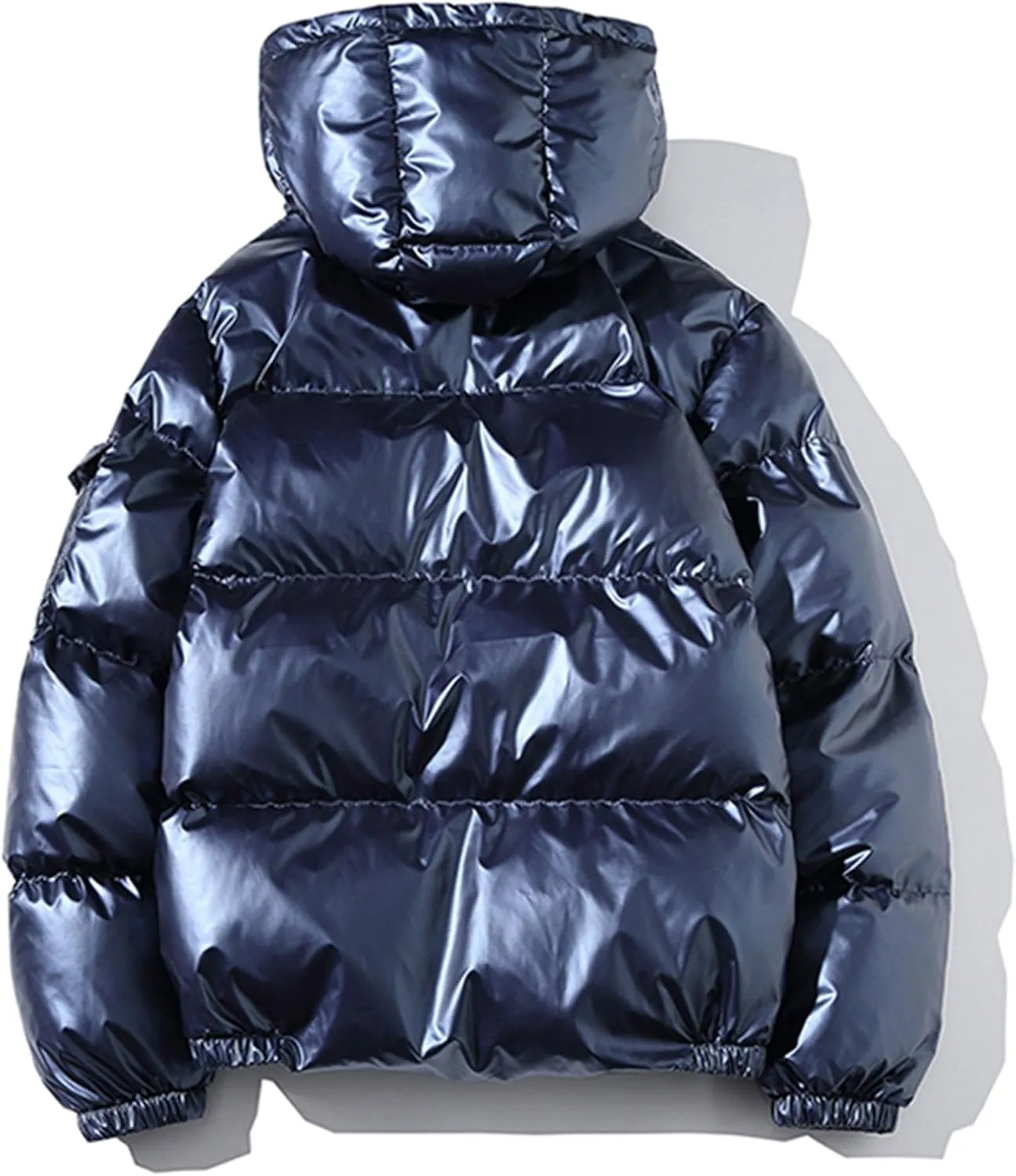 JEsilunmaMY Men's Warm Padded Shiny Puffer Jackets Thicken Casual Hooded Puffy Down Coat Windproof Winter Coats for Men