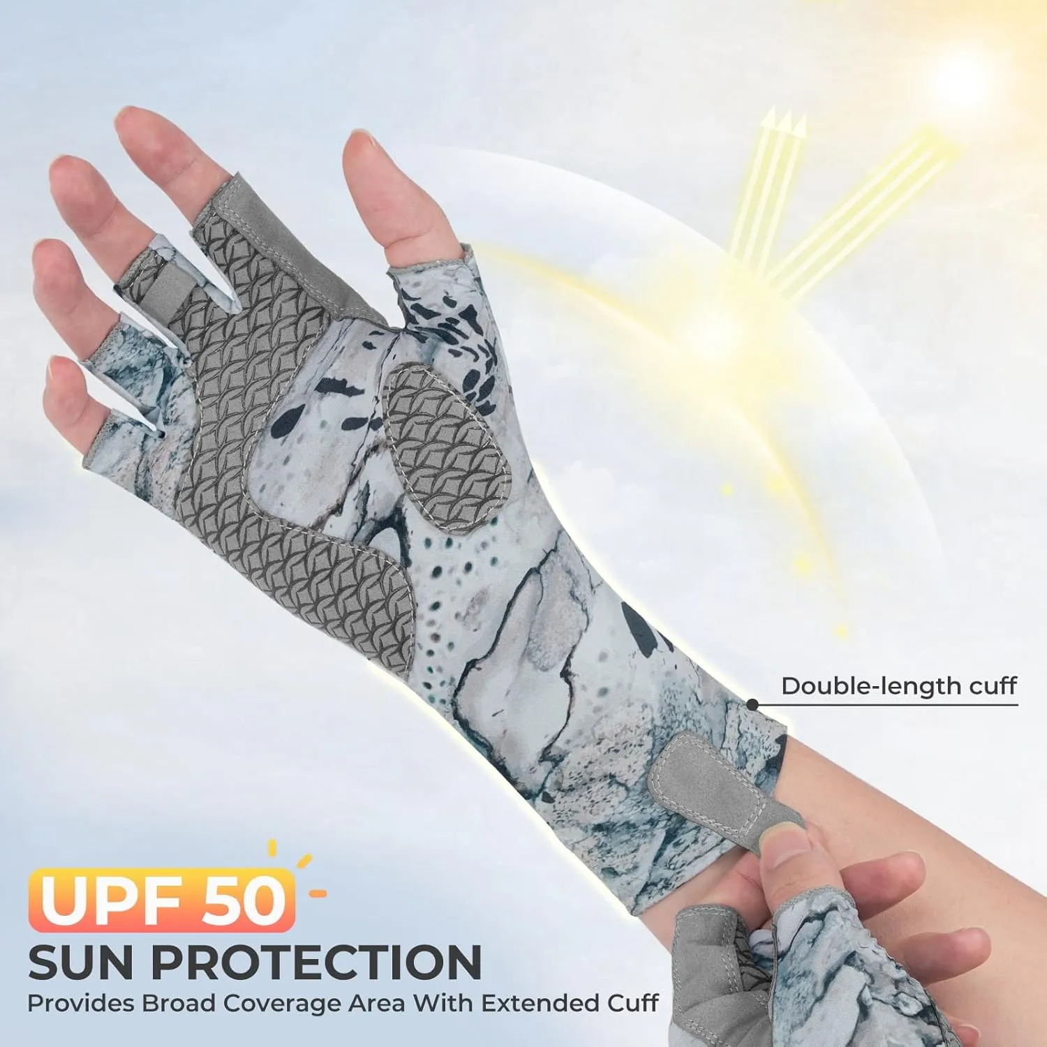 KastKing San Rafael Fishing Gloves, UPF 50 Sun Protection Fingerless Gloves Quick-Dry, Extended Cuff UV Protection Gloves for Outdoor, Kayaking, Rowing, Paddling,Hunting
