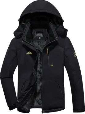 KEFITEVD Men's Waterproof Ski Snow Jacket Snowboarding Jackets Windproof Fleece Warm Heavy Hooded Coat Mountain Rain Jacket