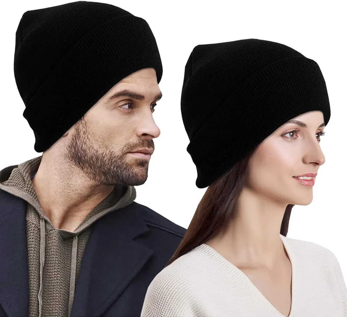 LCZTN 4 Pack Winter Ski Beanie Hat for MenWomen,Warm Fisherman Cuffed Knit Cap Unisex