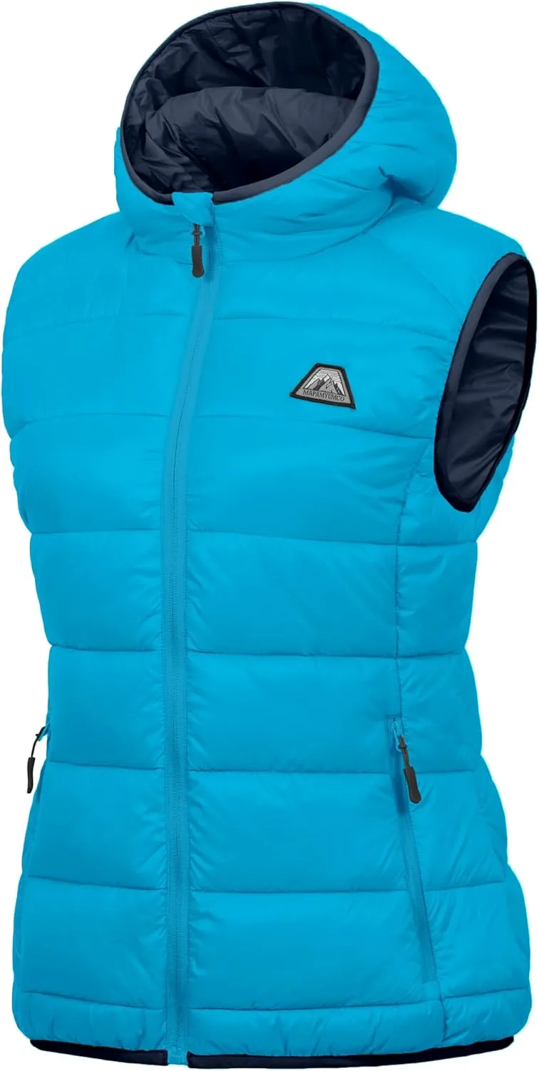 Mapamyumco Womens Lightweight Puffer Vest with Hood, Water-Resistant Sleeveless Jacket for Hiking Ski