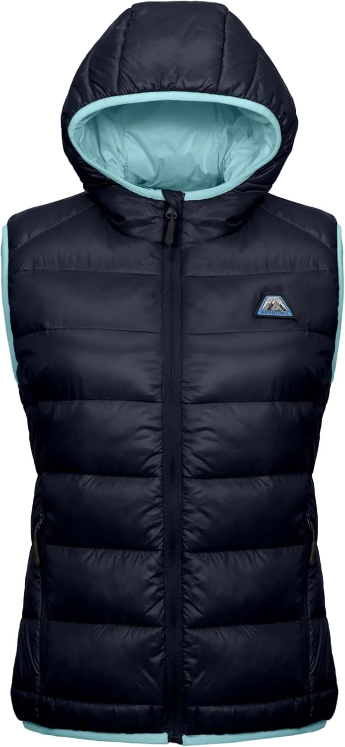 Mapamyumco Womens Lightweight Puffer Vest with Hood, Water-Resistant Sleeveless Jacket for Hiking Ski