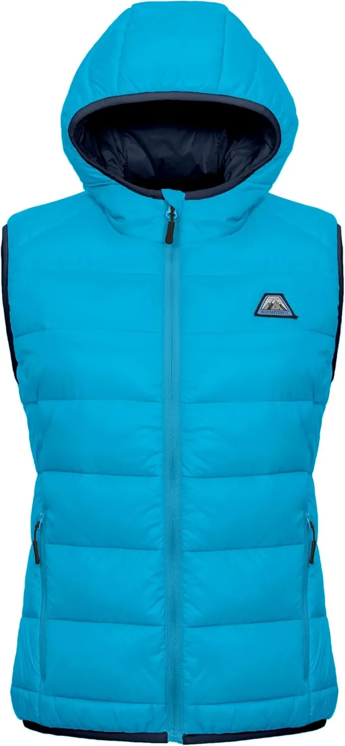 Mapamyumco Womens Lightweight Puffer Vest with Hood, Water-Resistant Sleeveless Jacket for Hiking Ski