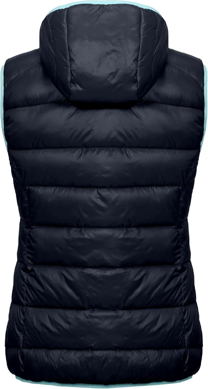 Mapamyumco Womens Lightweight Puffer Vest with Hood, Water-Resistant Sleeveless Jacket for Hiking Ski