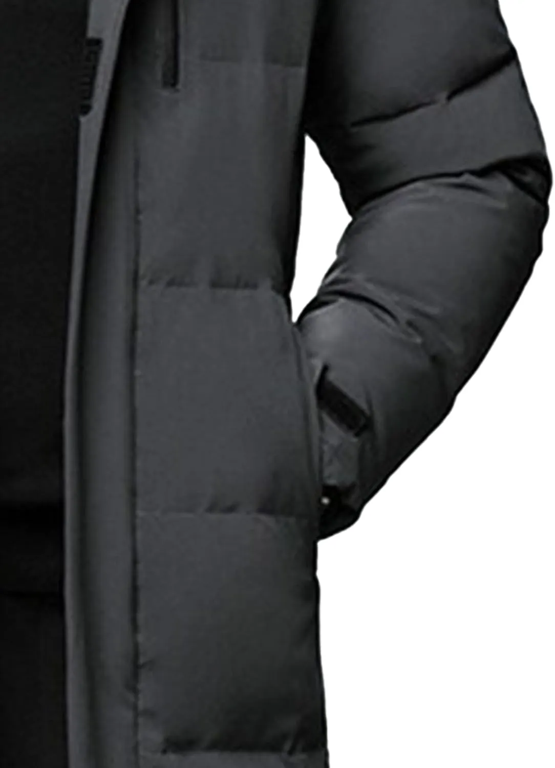 Men's Long Winter Warm Down Coats Padded Hood Puffy Quilted Jacket Insulated Heavyweight Hooded Coat