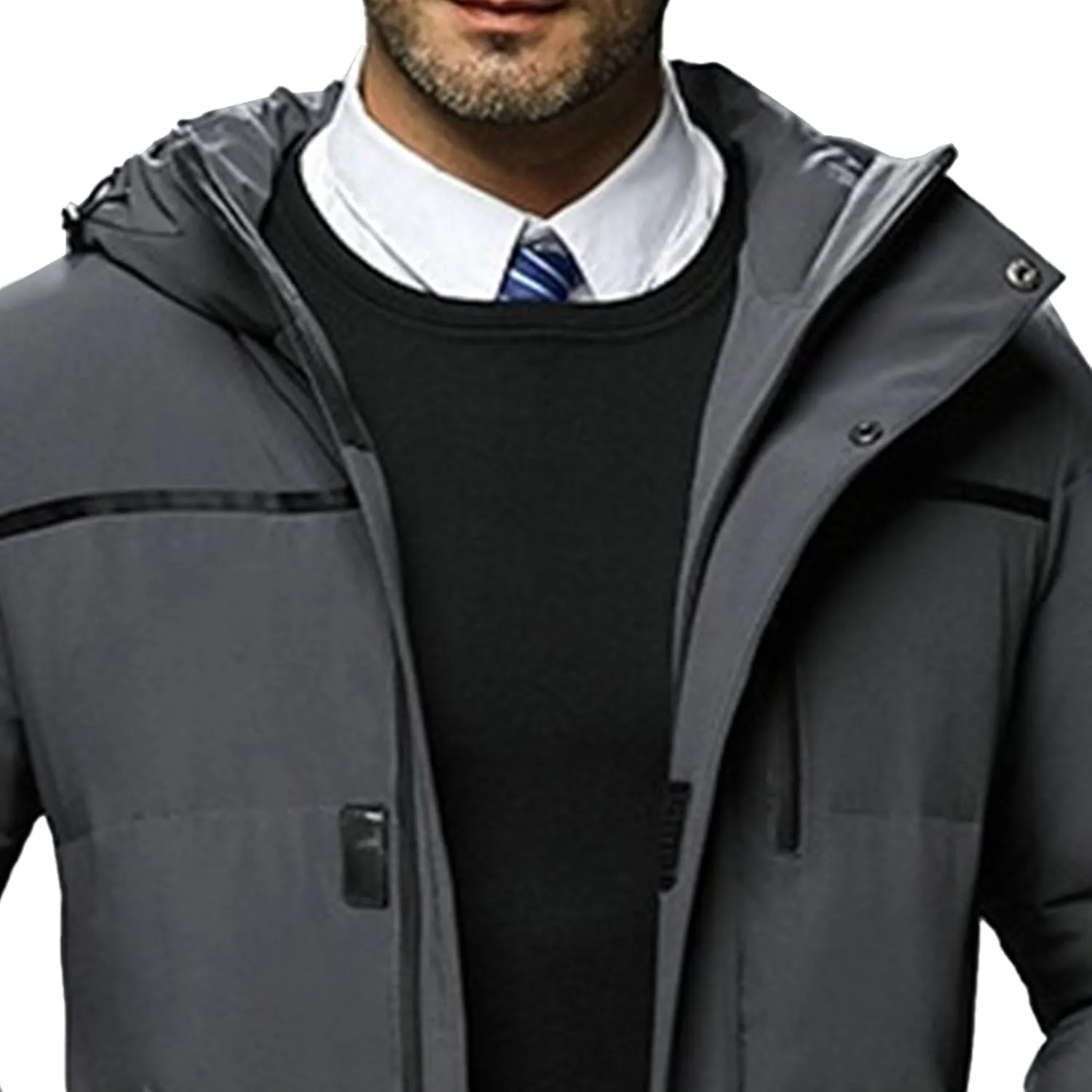 Men's Long Winter Warm Down Coats Padded Hood Puffy Quilted Jacket Insulated Heavyweight Hooded Coat