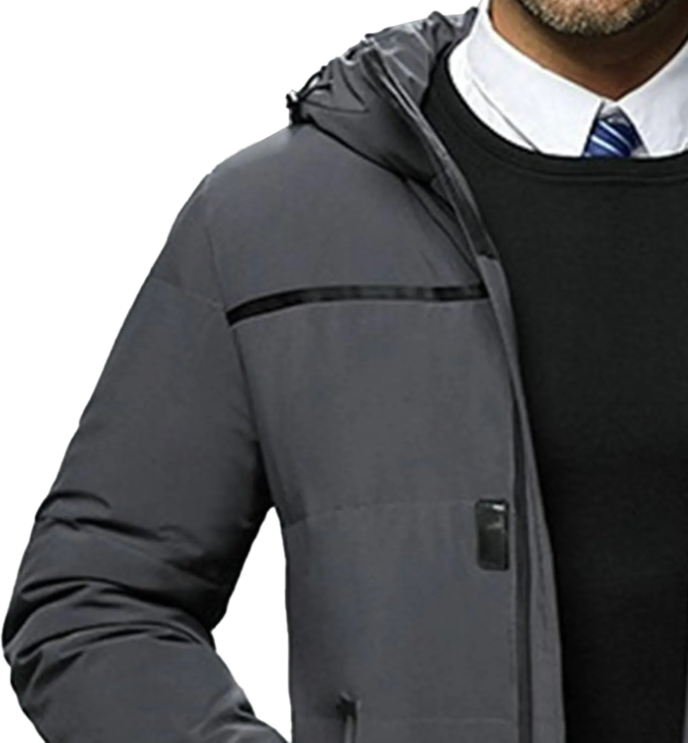 Men's Long Winter Warm Down Coats Padded Hood Puffy Quilted Jacket Insulated Heavyweight Hooded Coat