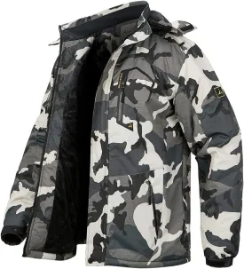 Men's Winter Ski Jacket Warm Fleece Waterproof Outdoor Mountain Hiking Windbreaker Hooded Snow Rain Coat