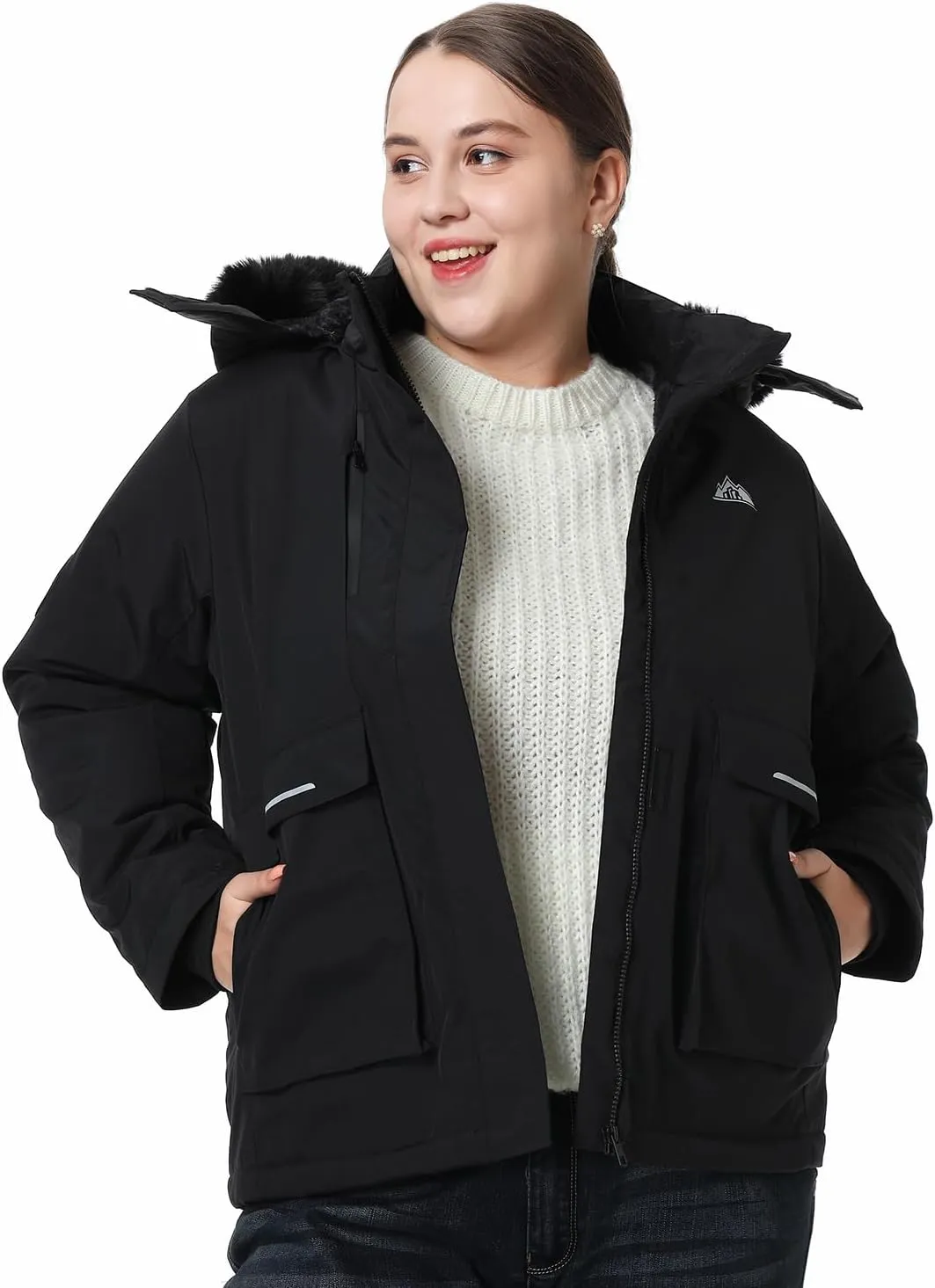 MOERDENG Women's Plus Size Waterproof Winter Coat Windproof Ski Jacket Hooded Snowboarding Jackets