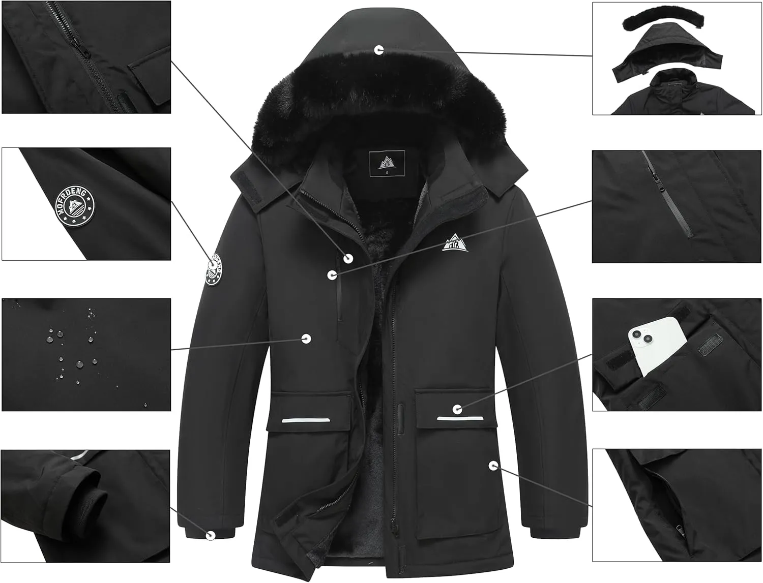 MOERDENG Women's Plus Size Waterproof Winter Coat Windproof Ski Jacket Hooded Snowboarding Jackets