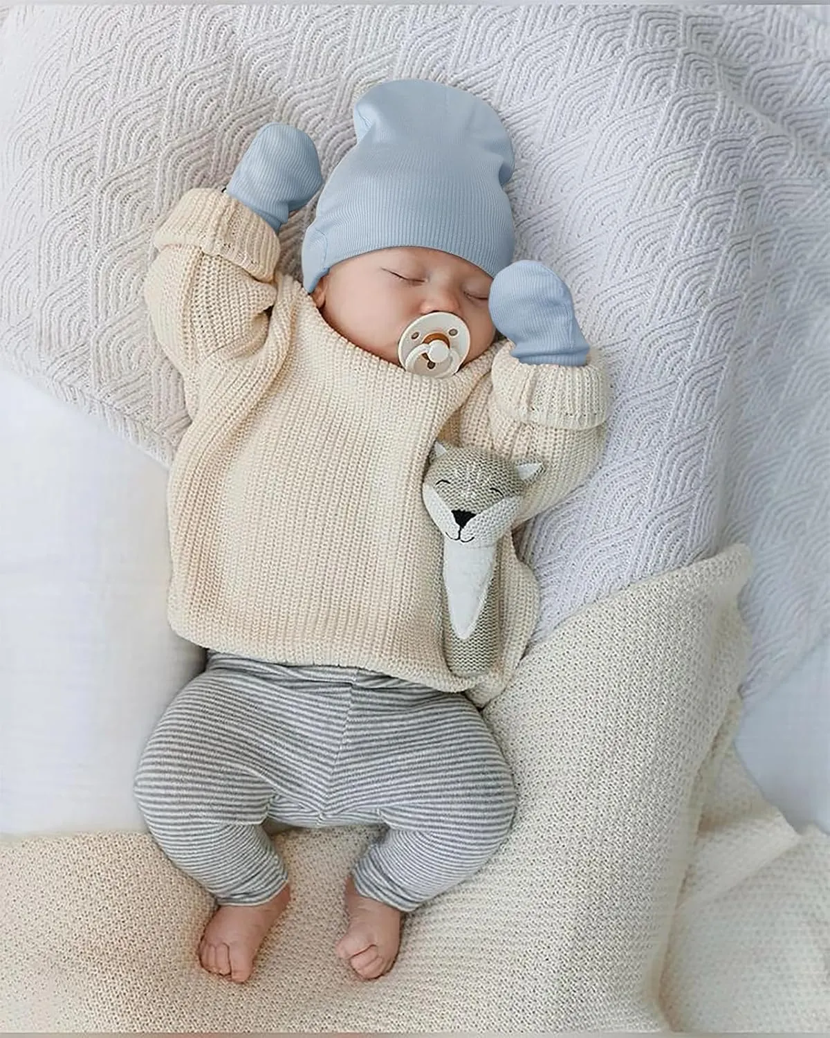 Newborn Baby Hats and Mittens Set for Unisex Infant Toddler Soft Beanie Hat Newborn Hospital Hats for Boys Girls 0-6 Months