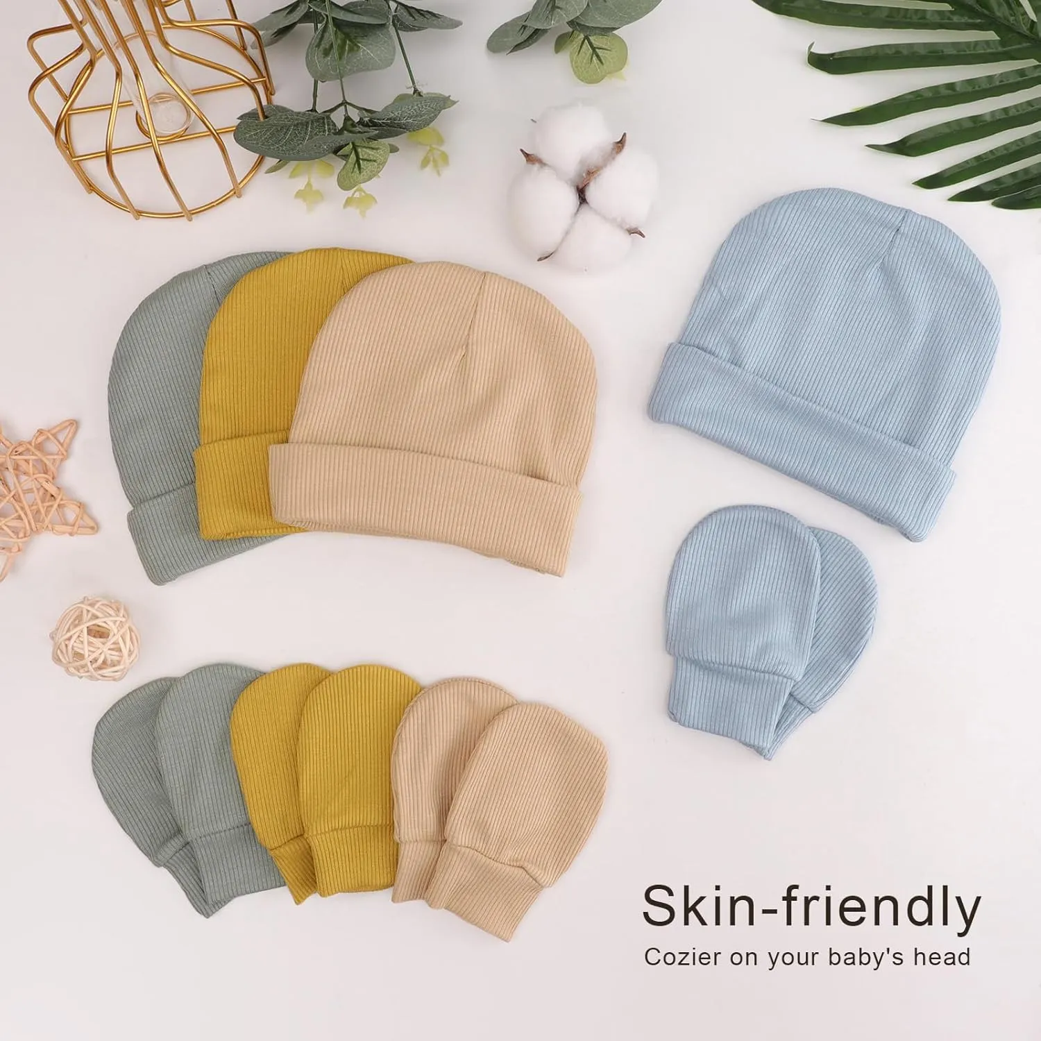 Newborn Baby Hats and Mittens Set for Unisex Infant Toddler Soft Beanie Hat Newborn Hospital Hats for Boys Girls 0-6 Months
