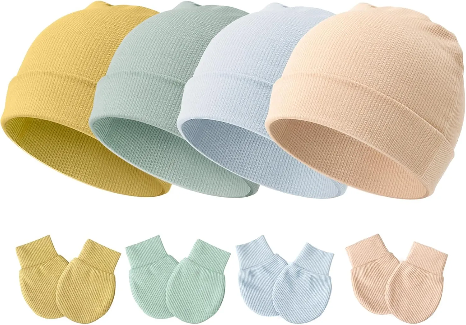 Newborn Baby Hats and Mittens Set for Unisex Infant Toddler Soft Beanie Hat Newborn Hospital Hats for Boys Girls 0-6 Months