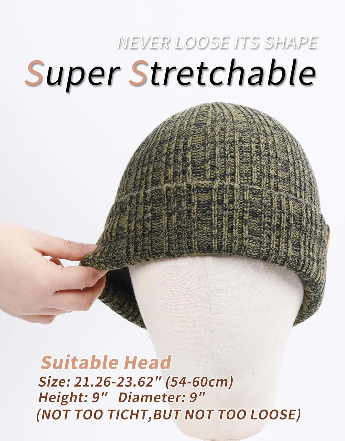 OUTDOOR SHAPING Fleece Lined Knit Cuffed Beanie Winter Hats for Women Men Soft Ski Skull Cap