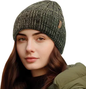 OUTDOOR SHAPING Fleece Lined Knit Cuffed Beanie Winter Hats for Women Men Soft Ski Skull Cap