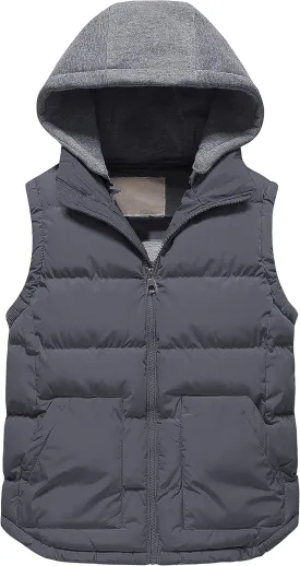 Pursky Girl's and Boy's Warm Puffer Vest Coat Water Resistant Sleeveless Jacket With Detachable Hood for 6-14Y