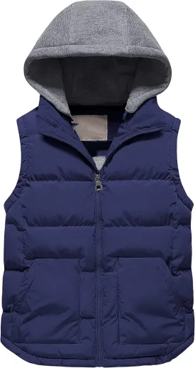 Pursky Girl's and Boy's Warm Puffer Vest Coat Water Resistant Sleeveless Jacket With Detachable Hood for 6-14Y