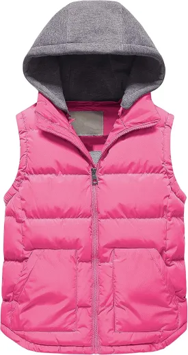 Pursky Girl's and Boy's Warm Puffer Vest Coat Water Resistant Sleeveless Jacket With Detachable Hood for 6-14Y