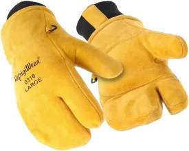RefrigiWear 3-Finger Heavy Duty Insulated Leather Mitt Work Glove with Double Cuff