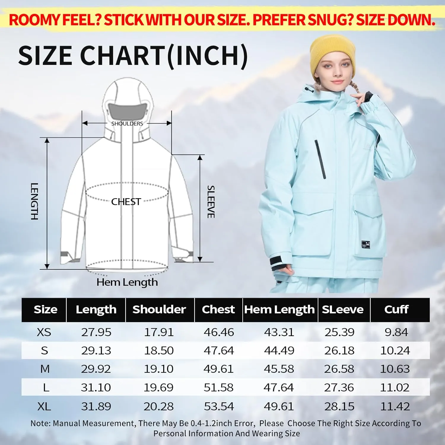 Ski Jacket Snowboard Coat Snow Winter Waterproof Insulated Windproof Baggy Warm Hooded Jacket for Men Women