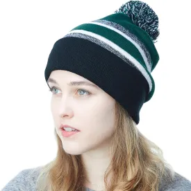 The Hat Depot Winter Beanie Soft Cuff Pom Pom Stripe Knit Skull Slouch Ski Hat