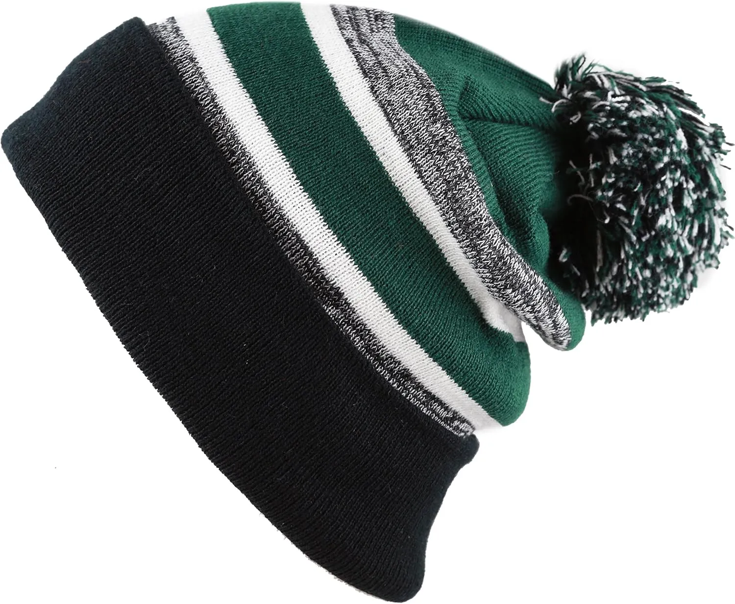 The Hat Depot Winter Beanie Soft Cuff Pom Pom Stripe Knit Skull Slouch Ski Hat