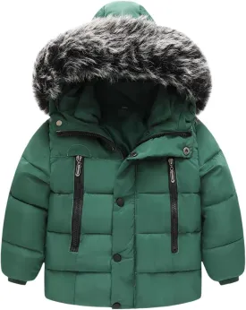 Toddler Coat with Thicken Fur Collar & Hoodie - Warm Winter Puffer Jacket