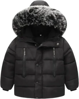 Toddler Coat with Thicken Fur Collar & Hoodie - Warm Winter Puffer Jacket
