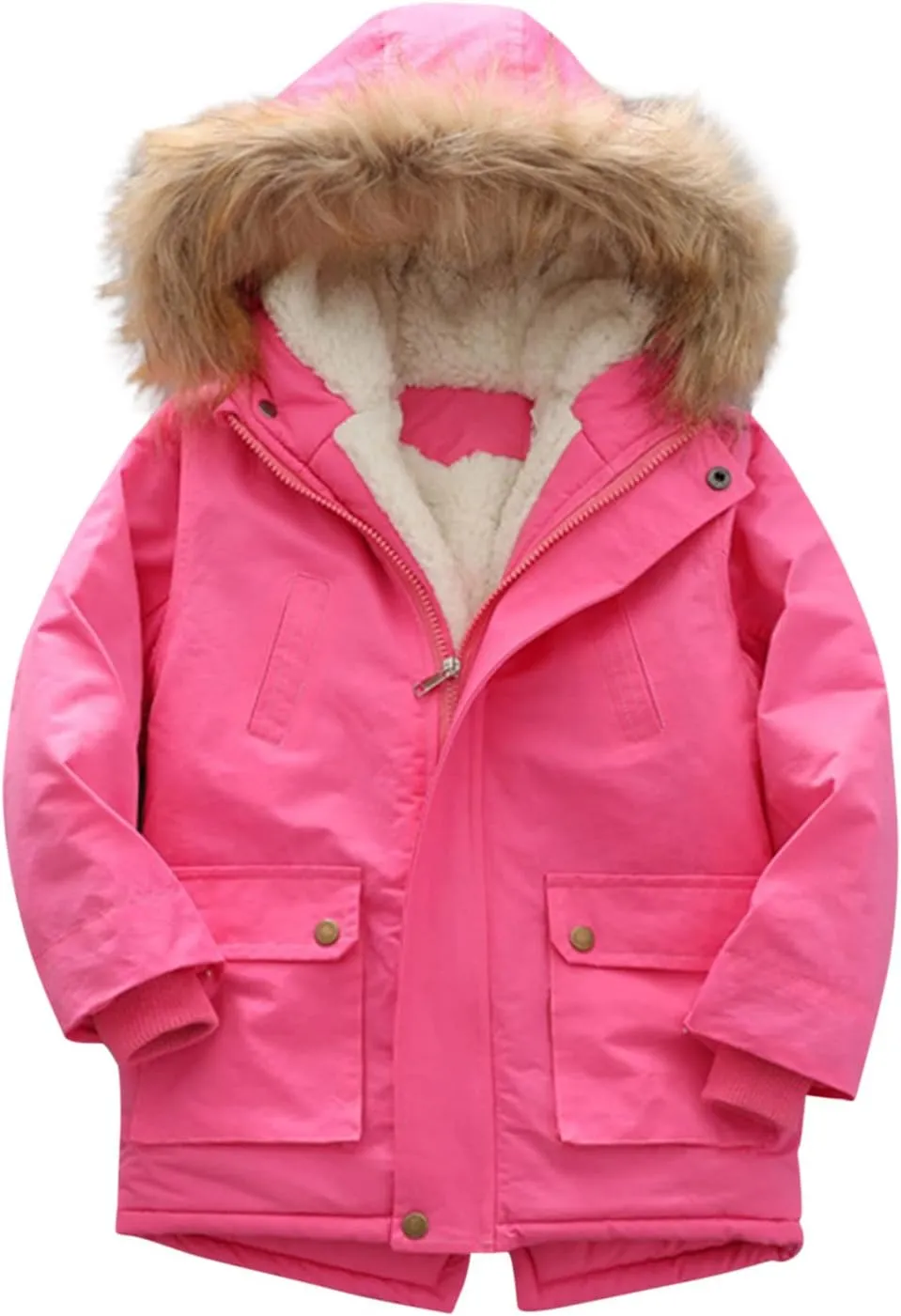 Toddler Girl's Long Winter Warm Parka Sherp Lined Jacket with Faux Fu Hooded Kids Padded Ski Boys Teal Winter Coat