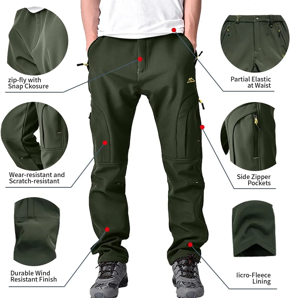 Toomett Men's hiking Snow Pants Skiing Winter Insulated Fleece lined Outdoor Water Repellent camping,walking,fishing