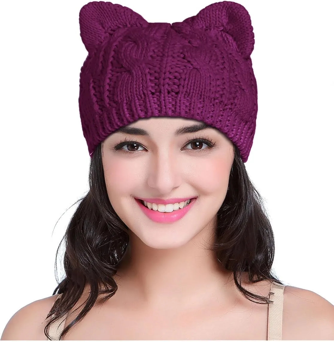v28 Women Men Girls Boys Teens Cute Cat Ear Knit Cable Rib Hat Cap Beanie
