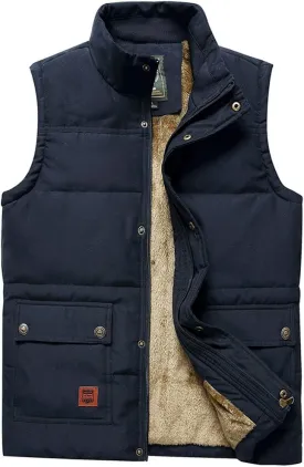 Vcansion Men's Outdoor Stand Collar Fleece Jacket Vest Casual Padded Vest Coats