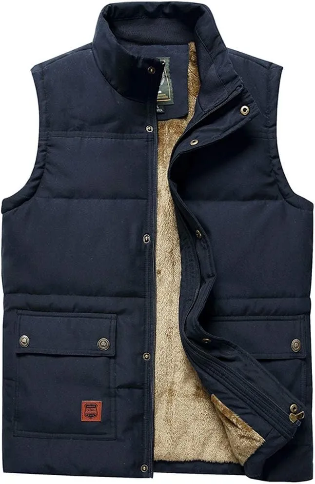 Vcansion Men's Outdoor Stand Collar Fleece Jacket Vest Casual Padded Vest Coats