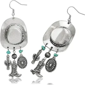 Vintage Western Big Cowboy Hat Earrings for Women, Turquoise Cactus Navajo Pearl Boots Boho Country Concert Outfit Concho Drop Dangle Earrings